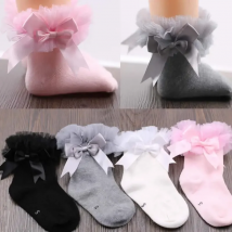 girls lace spring autumn children's socks cotton lace bow kids girl baby knee high socks Princess party wear