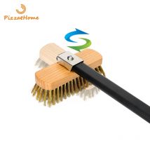 PizzAtHome Forno per pizza smussato Spazzola in rame Setola Raschietto in ottone Griglia per uso domestico Spazzola per forno per pulizia Manico lungo corto in alluminio
