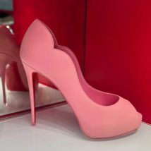 Sexy Peep Toe Leather Platform Pink/Black/Yellow/Nude Pumps Women's High Heels Shallow Party Lady  Luxury Designer Shoes