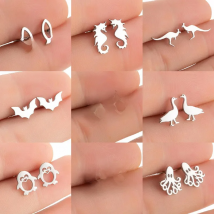 Korean Cute Stainless Steel Animal Earrings for Women Small Bat Octopus Fish Penguin Stud Earrings Trendy Jewelry Friends Gifts
