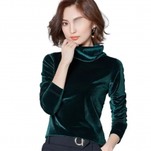 Autumn Winter Velvet T-Shirts Woman 2025 Casual Turtleneck Tops Solid Color Slimming Blouse Female Velour Shirts blusas mujer