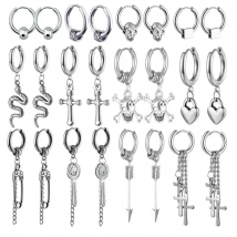 1 Pair Steel Color  Chain Cross Pendant Earrings For Men/Women Gothic Pop Collection Creative Hip-hop Unisex Punk Jewelry