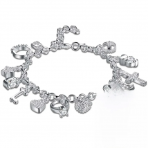925 sterling silver 13 charms Cross Lock Key Heart Star Moon Flower Zircon bracelet bangle women's fine jewelry Accessories
