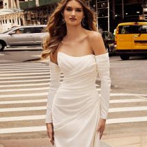 Simplistic Luxe Satin Detachable Draped Sleeves Slim Fit Elegant Fingerless Gloves Bridal Accessories   DG248