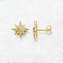 Magic Star Spell Studs Earrings Europe Yellow Gold Color Handcrafte Jewelry For Women Shine 925 Sterling Silver Gift