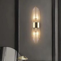 Crystal Luxury Home Decor Wall Lamp Glass Tube Gold Color Base Indoor Lighting Sconce Up Down Two Bulbs Corridor LED Wall Lustre