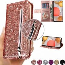 Wallet Glitter Zipper Leather Case For Samsung Galaxy A02s A05s A06 A12 A13 A14 A15 A16 A25 A32 A33 A34 A35 A52 A53 A54 A55 A71
