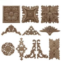 VZLX Wood Applique Onlay Decal Figurines Wooden Carved Decor Unpainted Large Crown Leaves Oval Flower Furniture Doors Home