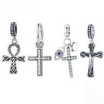 WOSTU Hot Sale 925 Sterling Silver Anka Cross Beads Dangle Fit Original WST Charm Bracelet DIY Fine Jewelry Gift FIC185