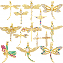 Juya DIY 18K Real Gold Plated Zirconia Christian Saint Mary Cross Angel Dragonfly Charms For Christmas Decoration Jewelry Making