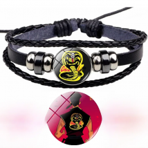 Animation Cobra Kai Leather Bracelet Karate Movie Glass Snap Buckle Jewelry Multilayer Retro Handwoven Bracelet Men Cosplay Gift