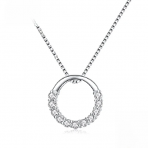 New Fashion 925 Sterling Silver Jewelry Fine Round Zircon Pendant Necklaces Women Gift Semi Circle Rhinestone CZ Clavicle Chain