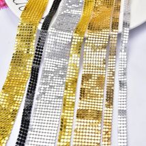 3Mm Aluminum Mesh Fabric Trim Sparkly Metal Sequin Hotfix Ribbon Tape Black Silver Gold Rhinestones Bridal Applique Diy Bags Bra