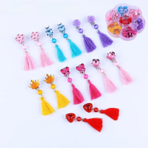 New Style 7pairs/Set Cute Acrylic  Tassel Clip on Earrings for Children's Girls Kids Party Lovely No Hole Ear Clip Jewelry Gifts