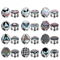 EARKUO Fashion Stainless Steel Alien Jack Triangle Ear Screw Plugs Expanders Body Piercing Jewelry Ear Tunnels Stretchers 2PCS