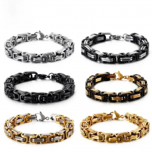 KALEN Wholesale Dubai Stainless Steel Byzantine Chain Bracelet Men Fashion Male 16-24cm Gold Color Wrap Bangle Biker Jewelry