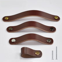 IHOMCASA Brown Leather Knobs European Retro Furniture Drawer Wardrobe Door Handle Cupboard Shoe Cabinet Cowhide Pulls Knob