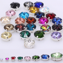 24Color 6-25MM Sew On Rivoli Round Silver Setting Rhinestone Crystal/Diamantes/Montees/Jewelrys/Wedding Dress Shoes Bag Diy Trim
