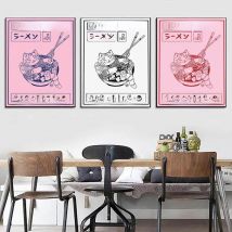 Japanese Ramen Painting Animal Cat Cartoon Posters and Prints Wall Picture Noodles Food Kids Kitchen Room Decoration for Home