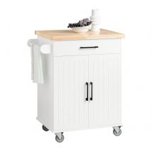 SoBuy FKW119-WN Carros de cocina con plato de trabajo, carrito para servir con carrito con ruedas, cocina, Isla, cocina, armario, blanco-naturaleza