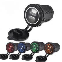 5V 3.1A 12V Dual USB Car Charger with Waterproof Cover Power Adapter Socket Outlet for Vehicle Boat Truck Motorcycle Blue/White