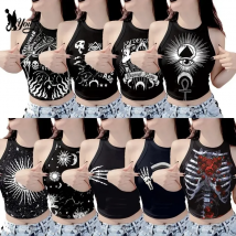 [You're My Secret] Women Summer Sleeveless Slim Tank Tops Punk Gothic Sexy Black Knitted O-neck Crop Vest Top Streetwear