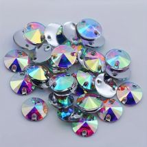 100pcs/Lot, 14mm Crystal AB / Clear AB Flat Back #3200 Rivoli Round Resin Sew On Stones