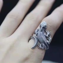 Buyee 925 Sterling Silver Male Big Ring Finger Elegant Lizard Open Ring for Men Women Fashion Unique Animal Fine Jewelry Circle