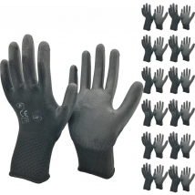 24Pieces/12 Pairs Safety Working Gloves Black Pu Nylon Cotton Glove Industrial Protective Work Gloves NMSafety Brand Supplier
