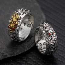 2Pcs/Set Chinese Feng Shui Brass Pixiu Rings For Men Amulet Vintage Copper Coin Adjustable Unisex Ring Bring Wealth Luck Jewelry