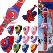New Spiderman Kids Watches For Boys Cartoon Hello Kitty Stitch Children Rotate Watch with Flash Light Sanrio Girls Toys Clock