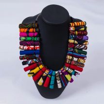 Unique African Women Jewelry Pure Handmade Statement Necklace Africa Printed Wax Fabric Accessories Necklaces WYA30