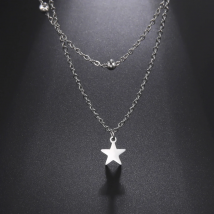 Double Layer Star Pendant Necklace Stainless Steel Bead Necklace Fashion Women's Choker Jewelry Accessories for Birthday Gift