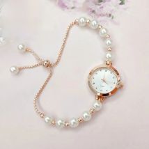 LUCKY FOX New Minimalist Style Pearl Bracelet Women Quartz Watch Fashionable Small Disc Design Light Luxury Jewelry Women Watch