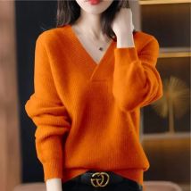 2024 New Women Sweaters And Pullovers Autumn Winter Long Sleeve V-Neck Femme Solid Pullover Female Casual Short Knitted Sweater