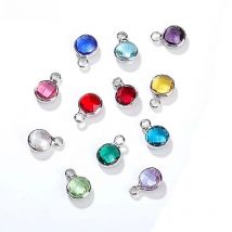 10pcs/lot Fashion Silver Plated Glass Crystal Birthstone Charms Mini Pendant for DIY Bracelet Necklace Making Jewelry Findings