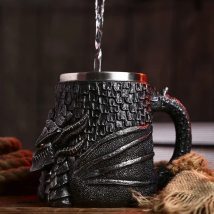 Medieval Dragon Resin Stainless Steel Beer Mug 600ml Retro Tankard Skull Coffee Cup Tea Mug Tumbler Pub Bar Decor Drop Shipping