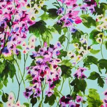 Digital Pure Cotton Fabric for Dress, Ink Flower on Lake Blue, Tissu De Algodón