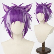 Twisted Wonderland Chenya Cosplay Halloween Party Heat Resistant Synthetic Hair Short Purple Wig + Ear + Free Wig Cap