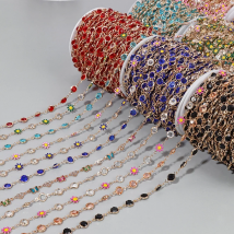 100CM Gold Color Alloy Chain Beads Muticolor Crystal Quartzs Glass Beaded Chain For Jewelry DIY Boho Anklets Bracelet Body Chain