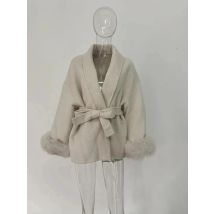 Women's High End Double-sided Wool Strapping Coat Removable Cuffs Fox Fur Temperament Double-sided Cashmere Short Jacket