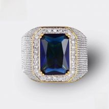 HuiSept Men Ring Silver 925 Jewelry Rectangle Sapphire Zircon Gemstones Trendy Finger Rings Accessories Wedding Engagement Party