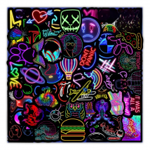 10/30/50PCS Cartoon Neon Light Graffiti Stickers Car Guitar Motorcycle Luggage Suitcase DIY Classic Toy Decal Sticker For Kid F3