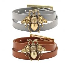 Kirykle Cute Bee Women Accessory Adjustable Leather Bracelet Charm Gold Alloy Set Zircon Bee Bracelet  Femme Party Jewelry Gift