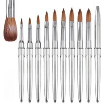 100% Pure Kolinsky Nail Brush Silver UV Gel Polish Nail Art Extension Builder Manicure Nail Pen Painting Drawing Brushes