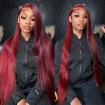 Burgundy Straight 13x6 HD Lace Frontal Wigs Human Hair 30 40 Inch 99j Red Colored 13x4 Transparent Lace Front Human Hair Wigs