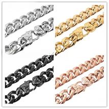 Granny Chic  7"-40" 13/15mm 316L Stainless Steel Silver Rose Gold Black Color Men Women Cuban Chain Necklace
