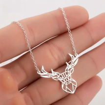 Punk Elk Deer Antlers Pendant Necklace Women Stainless Steel Origami Geometric Animal Necklace For Christmas Gifts Girls