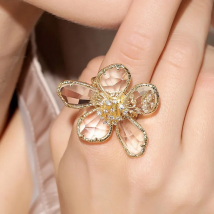 Fashion Big Crystal Flower Rings Individuality Floral Opening Rings For Famale Party Adjustable Finger Jewelry Gifts ZF46567