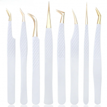 1Pc White-gold Anti-Static Tweezers For Eyelash Extension Eyebrow Stainless Steel Set Beauty Precision Tweezers Makeup Tools